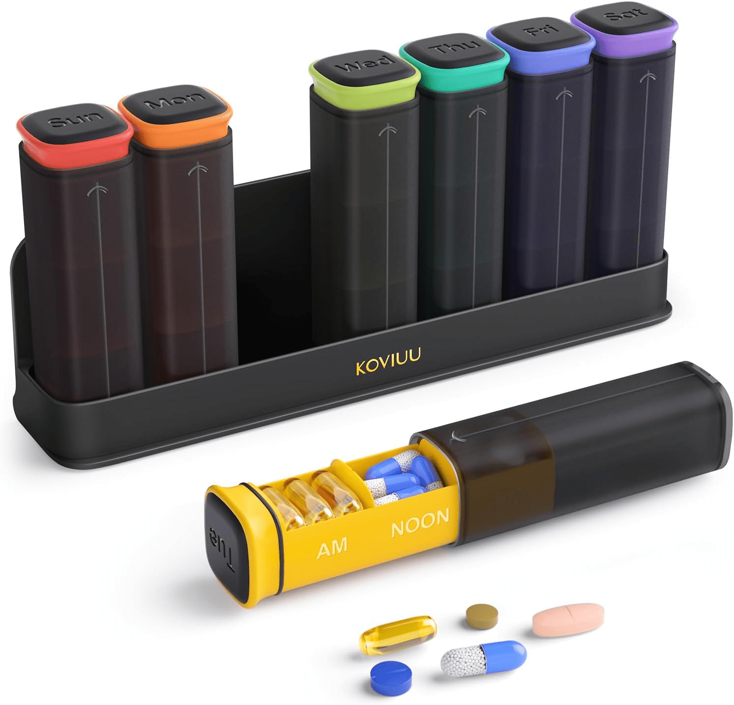 KOVIUU 7-Day XL Wellness Organizer โ Triple-Dose Daily Drawer System with Detachable Travel Tubes - JD Gifts