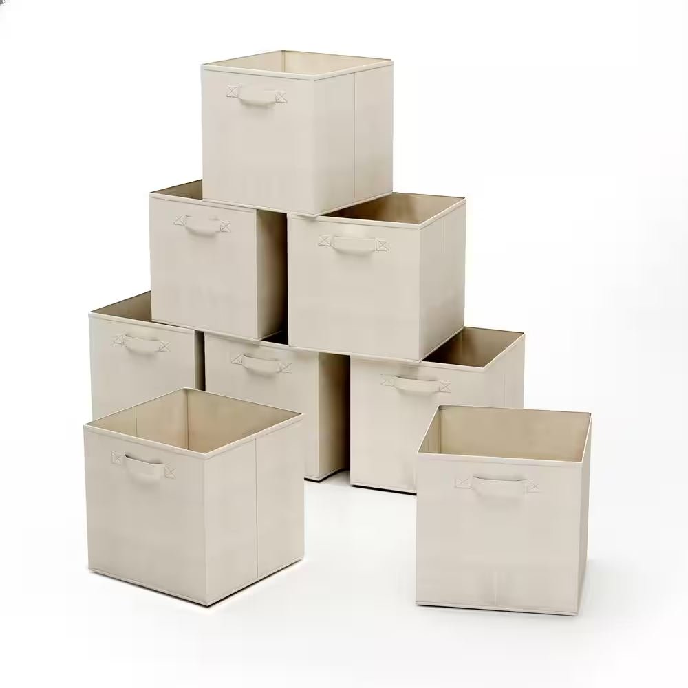 8-Pack Collapsible Fabric Cube Storage Bins – 21 Qt. Organizer Set for Home & Office, Beige - JD Gifts