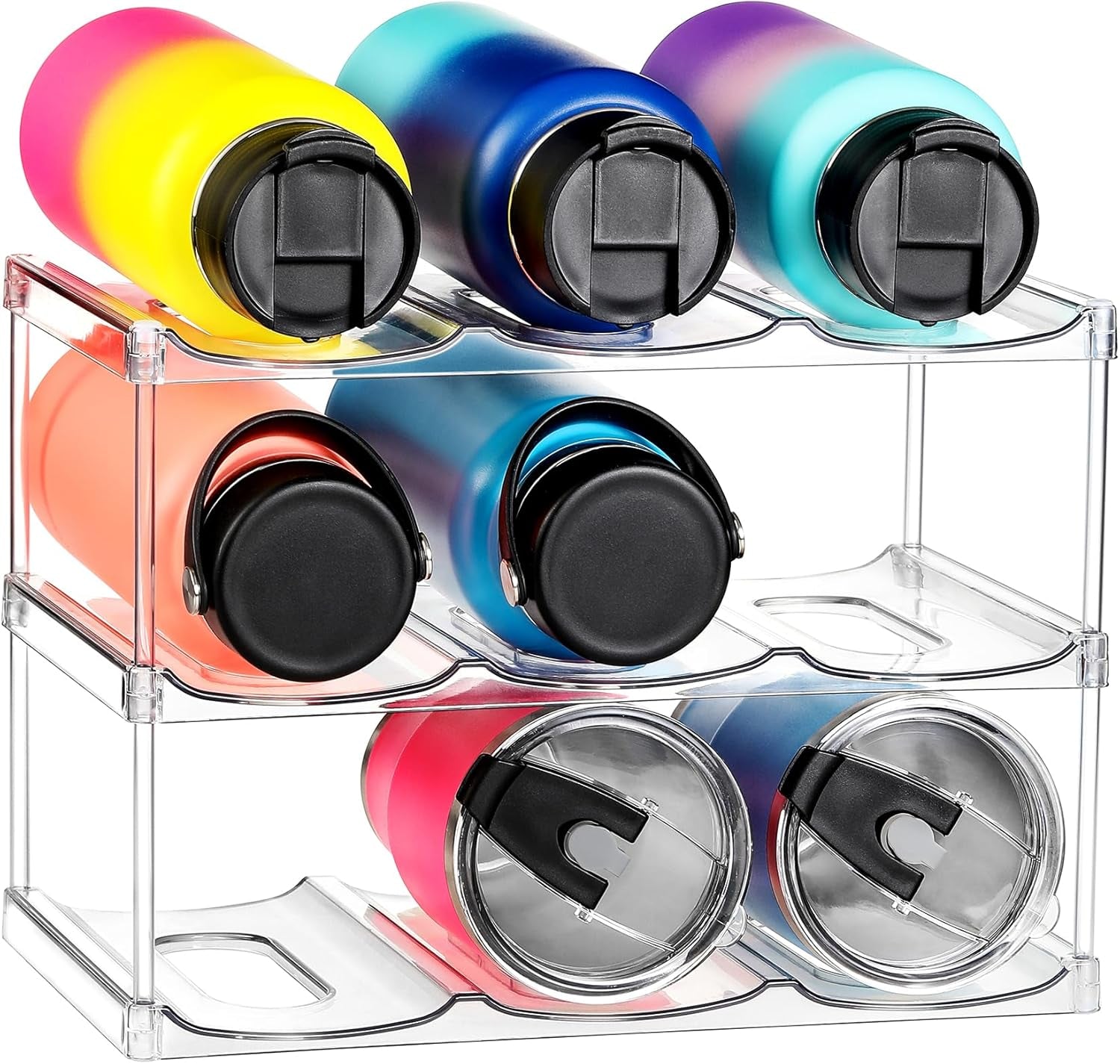 LANDNEOO 3-Tier Stackable Water Bottle Organizer – Clear Storage Rack for Large Tumblers & Bottles - JD Gifts