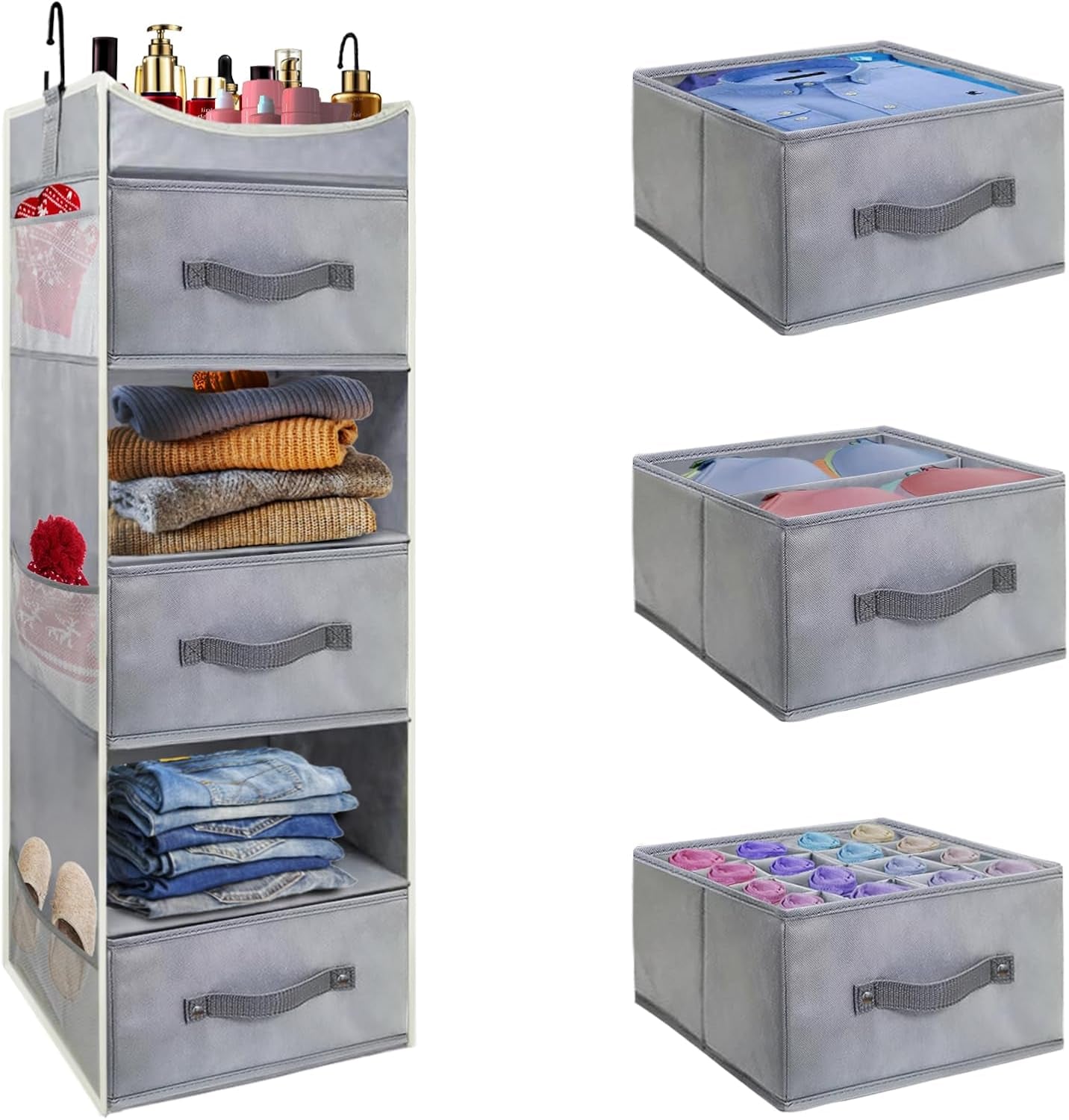 Premium 6-Shelf Hanging Closet Organizer with Removable Drawers – Foldable Linen Storage Solution - JD Gifts