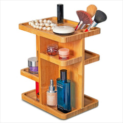 ROYALHOUSE 360° Bamboo Rotating Organizer – Elegant Multi-Tier Storage for Makeup & Toiletries - JD Gifts