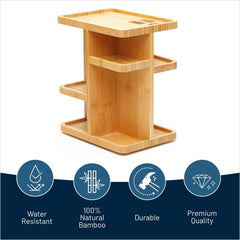 ROYALHOUSE 360° Bamboo Rotating Organizer – Elegant Multi-Tier Storage for Makeup & Toiletries - JD Gifts