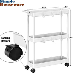 SimpleHouseware 3-Tier Slim Rolling Storage Cart – Compact Organizer for Tight Spaces - JD Gifts