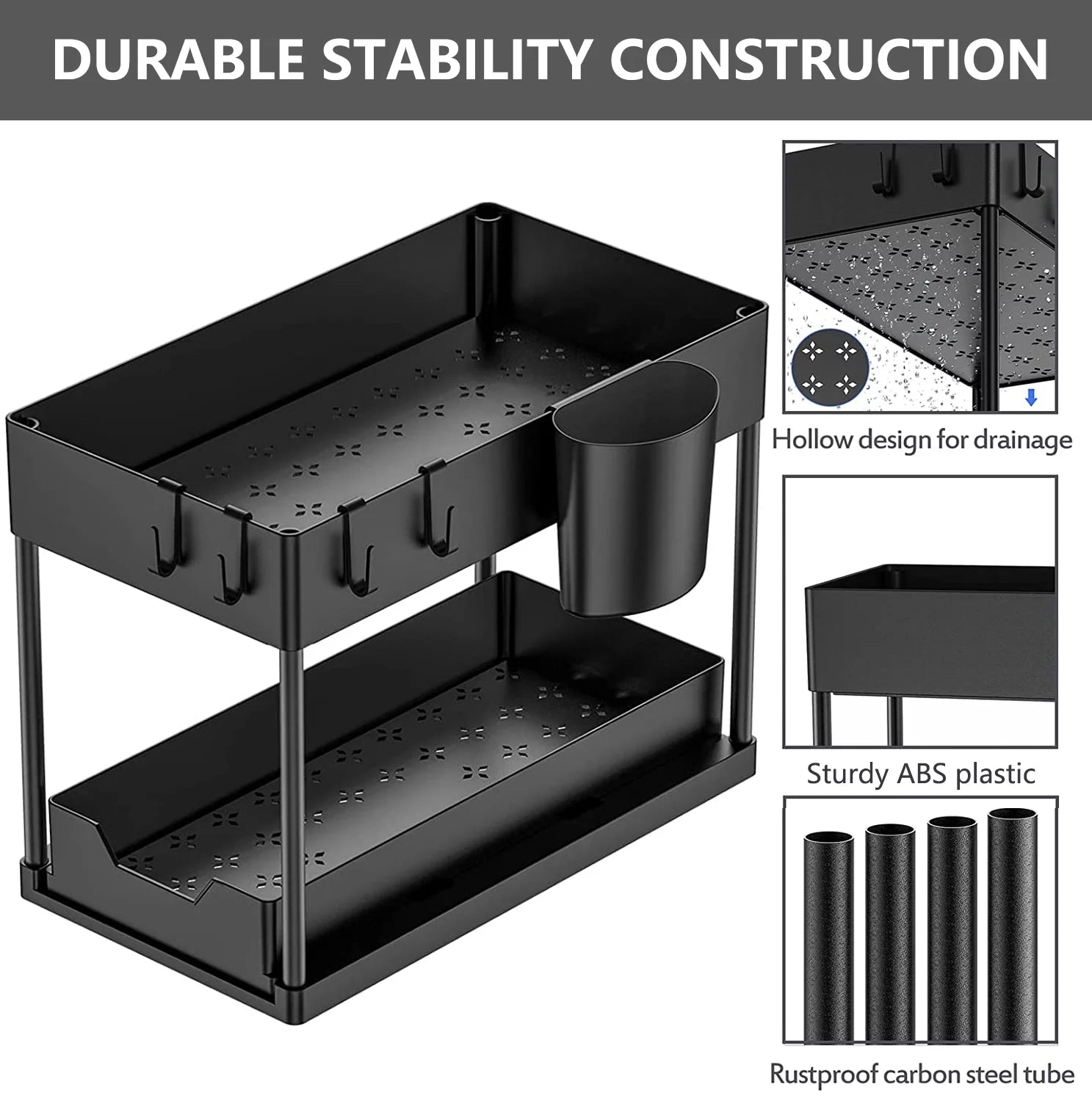 2-Pack Large Capacity Under Sink Organizer Set with Sliding Drawer and Hooks - JD Gifts