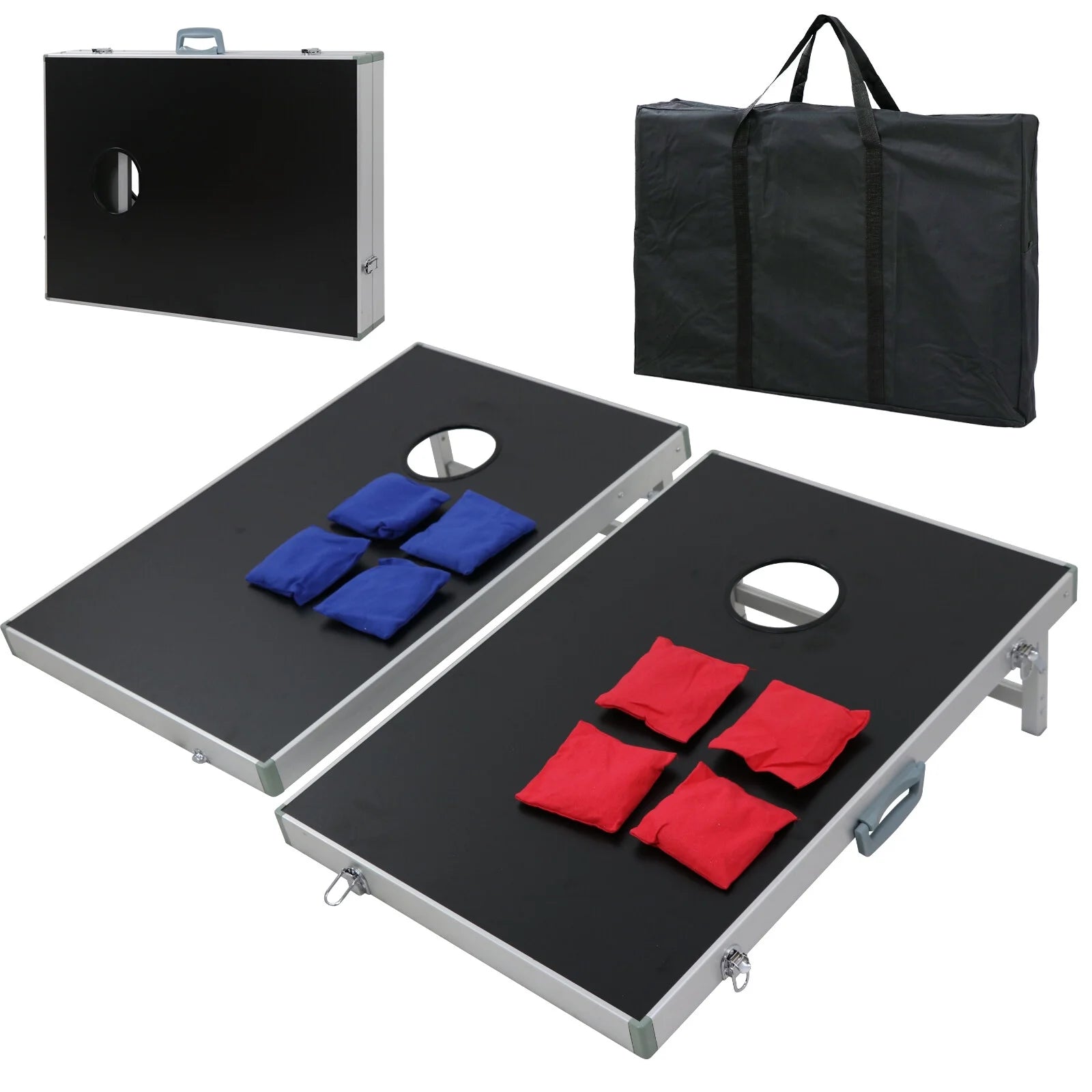 3Ftx2Ft Foldable Aluminum Cornhole Game Set Outdoor Bean Bag Toss W/Carry Case - JD Gifts