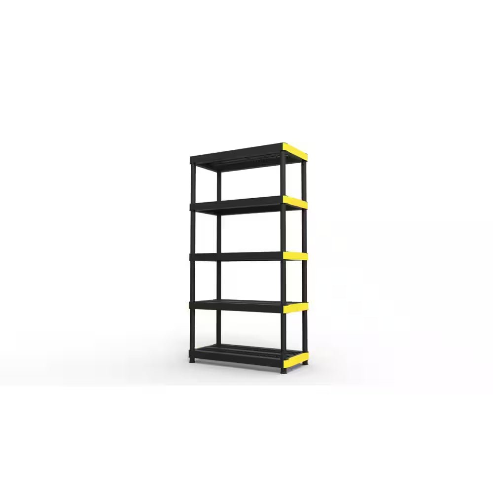 5-Tier Heavy-Duty Plastic Garage Shelving Unit – 36" W x 74" H x 18" D (Black) - JD Gifts