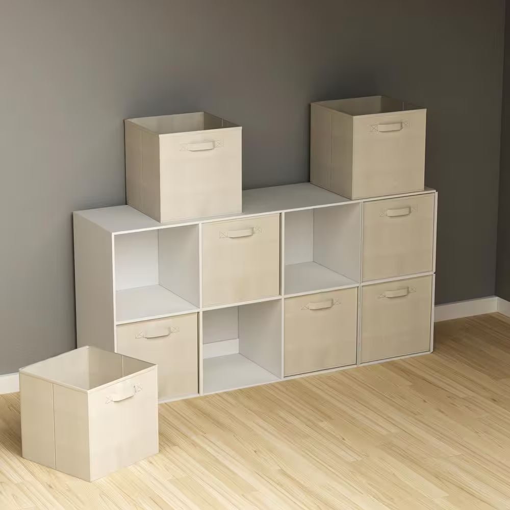 8-Pack Collapsible Fabric Cube Storage Bins – 21 Qt. Organizer Set for Home & Office, Beige - JD Gifts