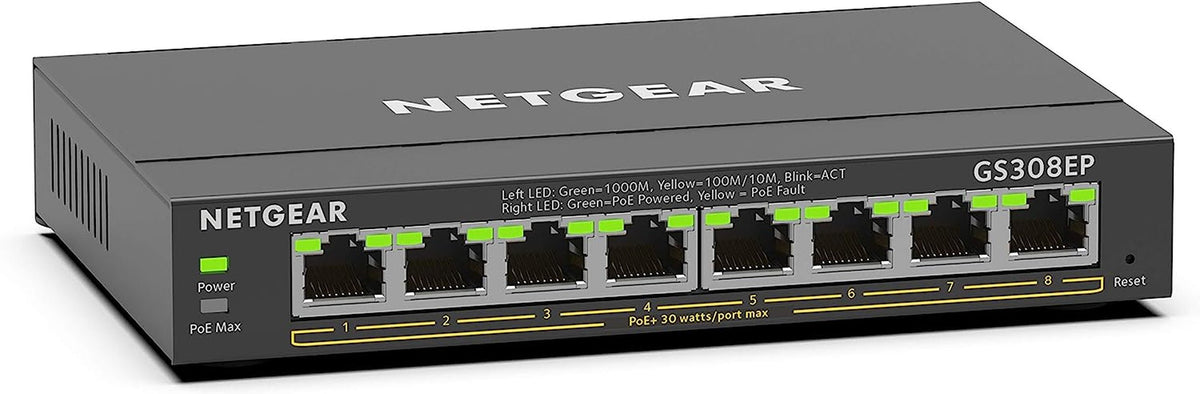 8 Port Poe Gigabit Ethernet plus Switch (GS308EP) - with 8 X Poe+ @ 62W, Desktop or Wall Mount - JD Gifts