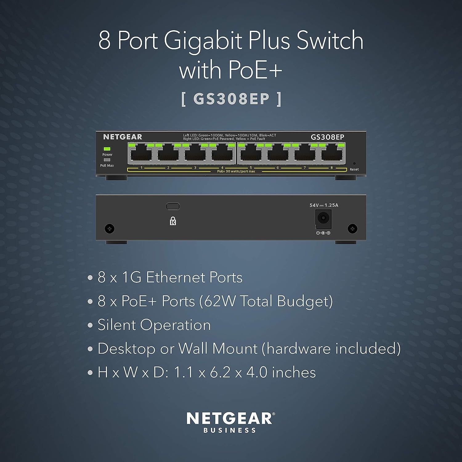 8 Port Poe Gigabit Ethernet plus Switch (GS308EP) - with 8 X Poe+ @ 62W, Desktop or Wall Mount - JD Gifts