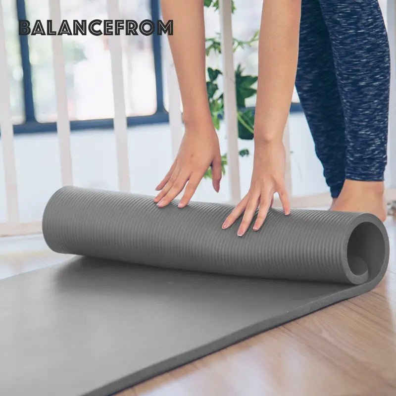 Balancefrom Gocloud 1" Extra Thick Exercise Yoga Mat with Carrying Strap, Gray - JD Gifts