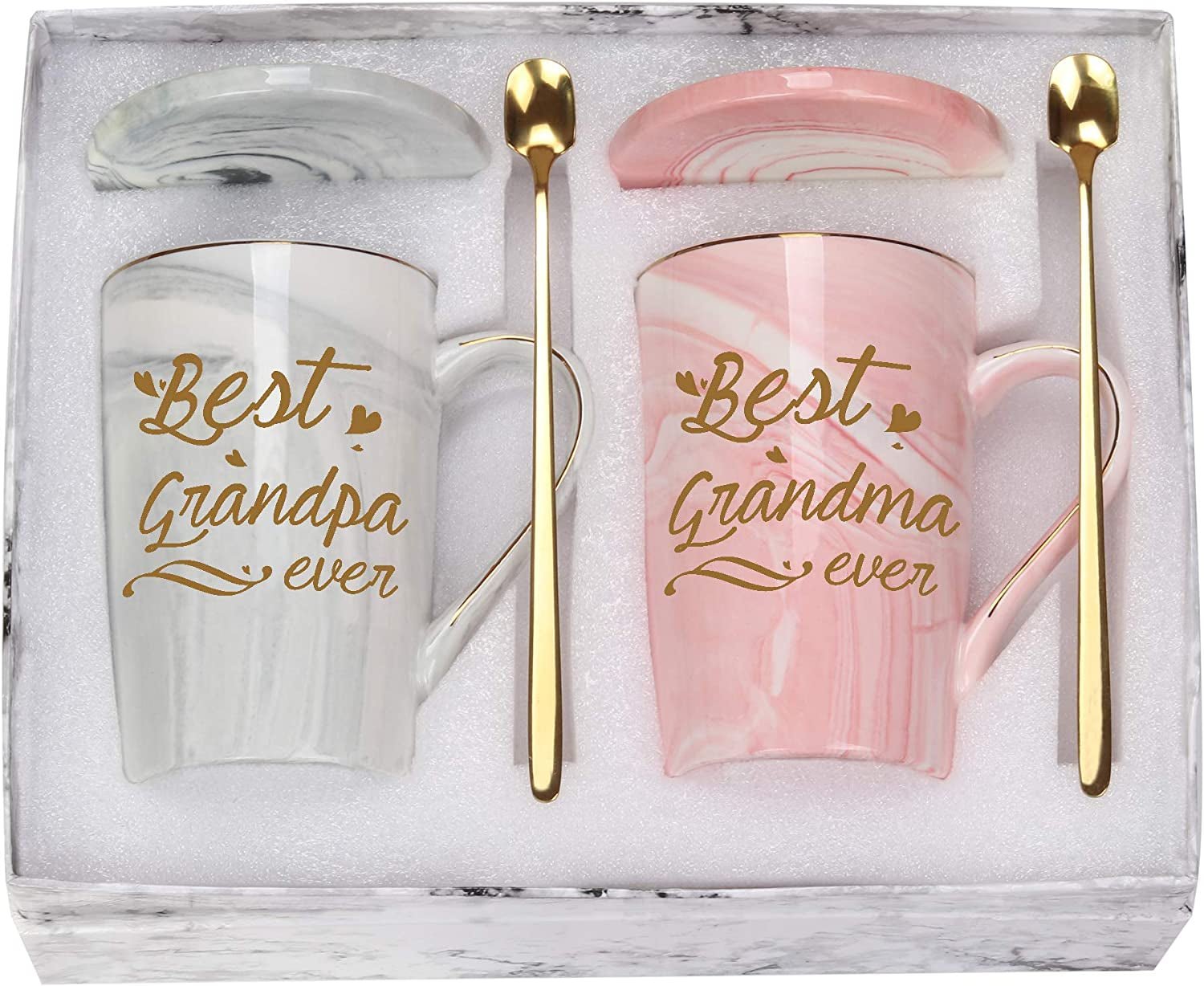 Best Grandma & Grandpa Ever Mug Set - Perfect Gift for New Grandparents, Grandkids, and Grandchildren - 14 Oz - JD Gifts