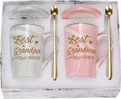 Best Grandma & Grandpa Ever Mug Set - Perfect Gift for New Grandparents, Grandkids, and Grandchildren - 14 Oz - JD Gifts