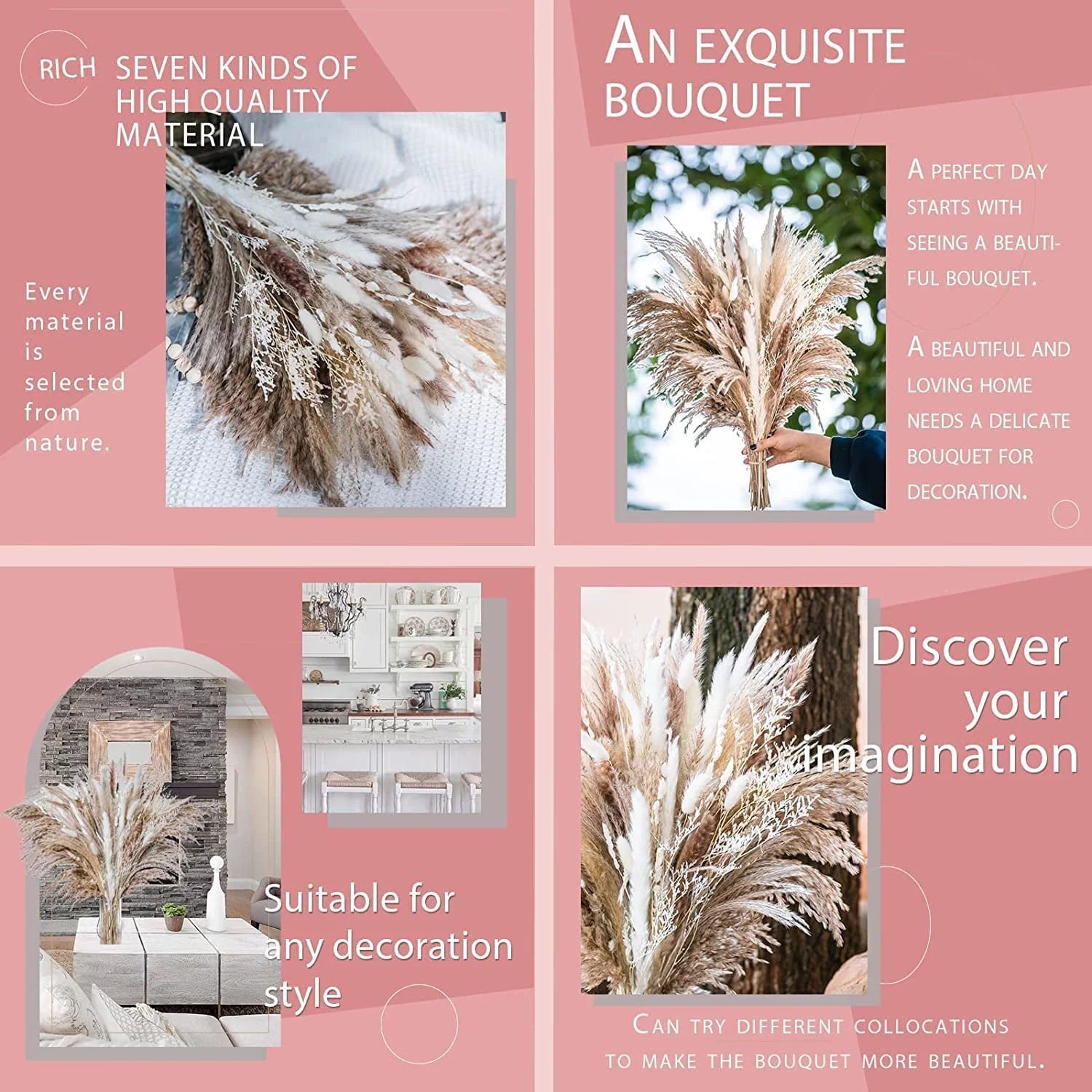 Boho Chic 85-Piece Natural Dried Pampas Grass Bouquet for Wedding and Home Decor - JD Gifts