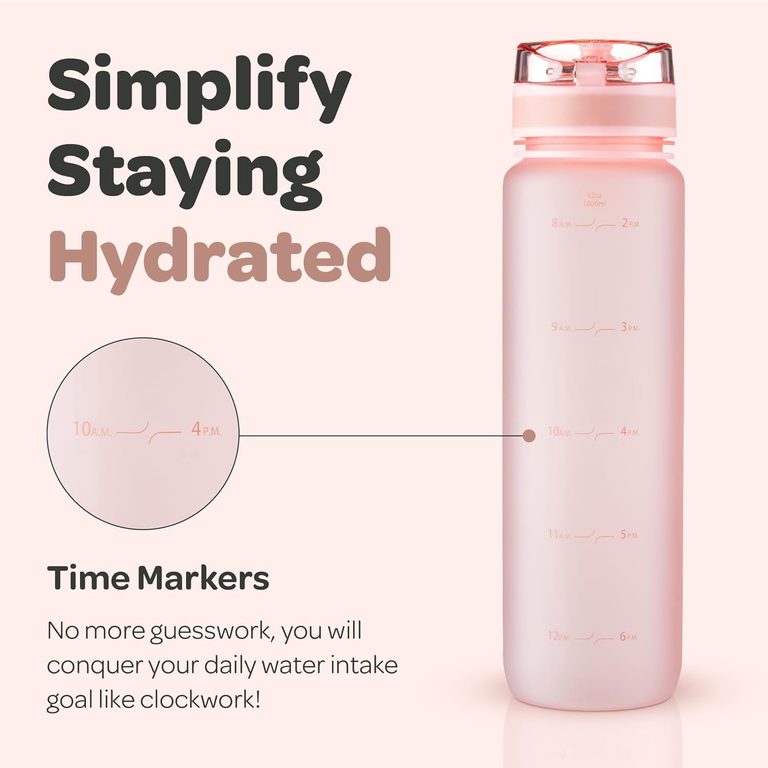 BPA-Free Water Bottle with Time Marker and Fruit Infuser - Perfect for Fitness and Sports Enthusiasts! 32oz - JD Gifts