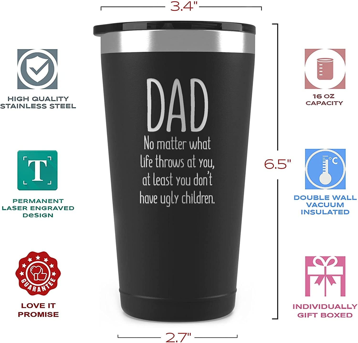 "Dad, At Least You Don't Have Ugly Children" Funny Coffee Tumbler - JD Gifts