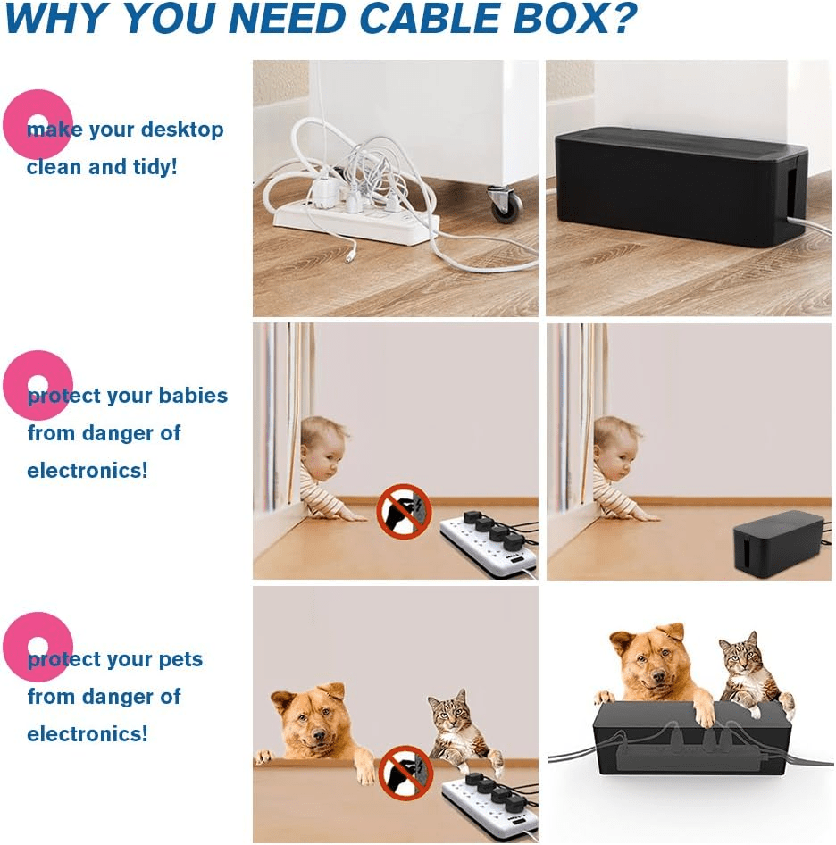 Davidsons Collection 3-Piece Cable Management Box Set – Large Capacity Wire Organizer for Home Office, Entertainment & Desk Setup - JD Gifts