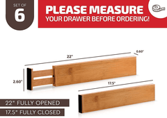 Deluxe 6 - Pack Bamboo Drawer Dividers - Expandable 17 - 21.5" Adjustable Organizer System - JD Gifts