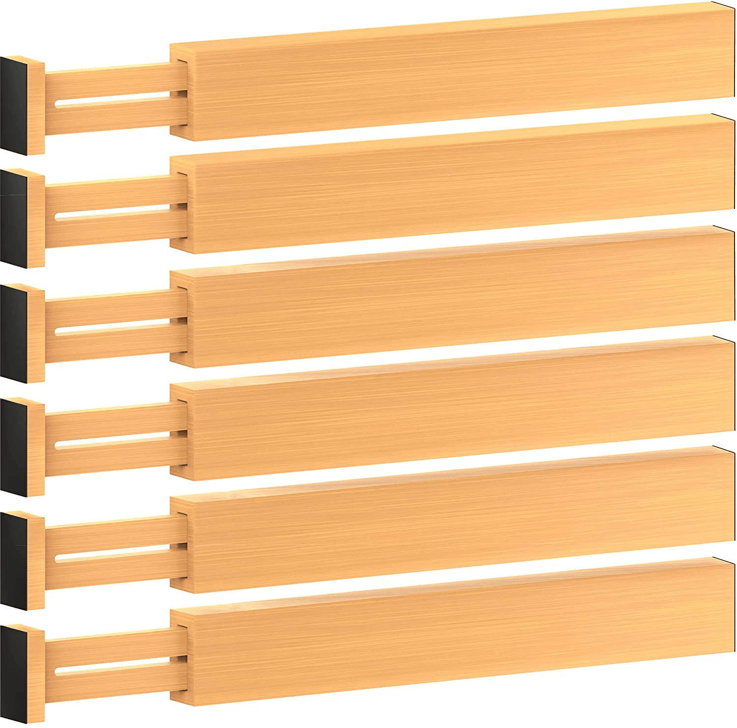 Deluxe 6 - Pack Bamboo Drawer Dividers - Expandable 17 - 21.5" Adjustable Organizer System - JD Gifts