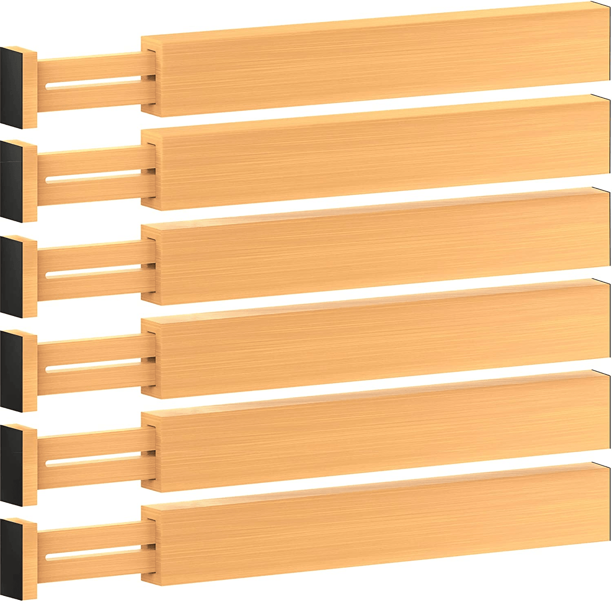 Deluxe 6 - Pack Bamboo Drawer Dividers - Expandable 17 - 21.5" Adjustable Organizer System - JD Gifts