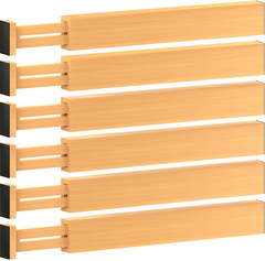 Deluxe 6 - Pack Bamboo Drawer Dividers - Expandable 17 - 21.5" Adjustable Organizer System - JD Gifts