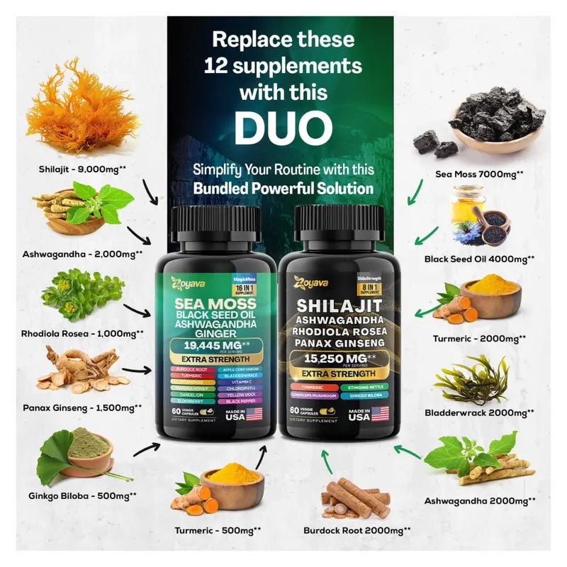 Dynamic Vitality Bundle - Zoyava Sea Moss & Shilajit - All - In - One Multivitamin Combo - JD Gifts