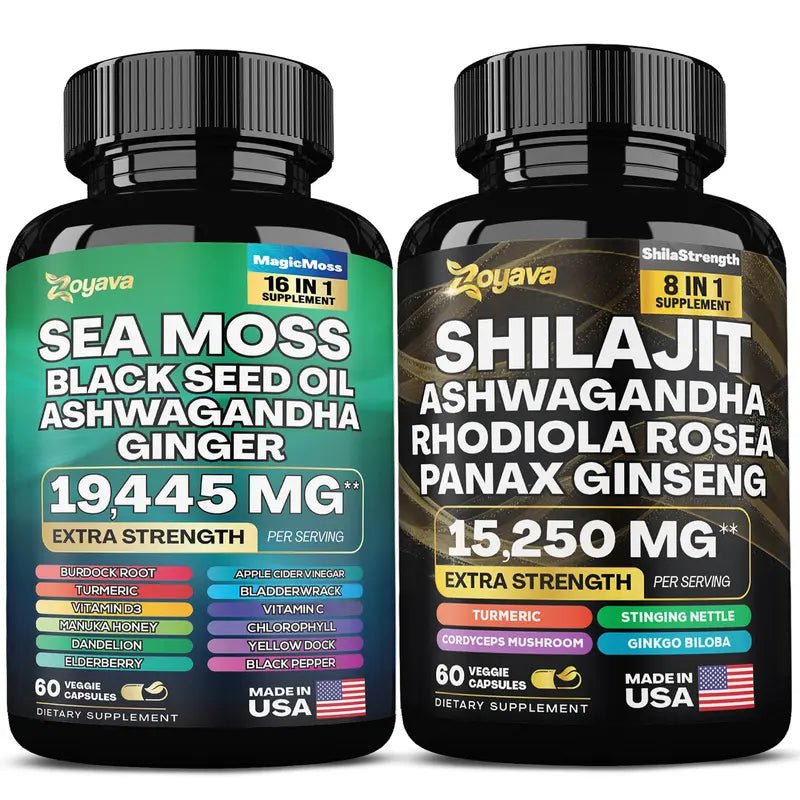 Dynamic Vitality Bundle - Zoyava Sea Moss & Shilajit - All - In - One Multivitamin Combo - JD Gifts