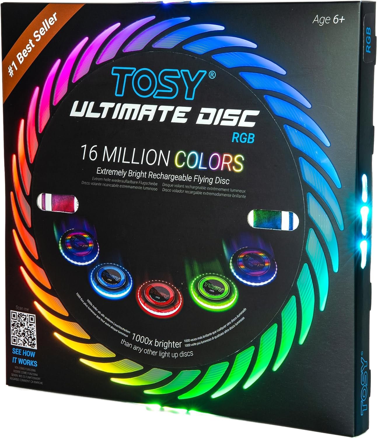 Flying Disc - 16 Million Color RGB or 36 or 360 Leds, Extremely Bright, Smart Modes, Auto Light Up, Rechargeable, 175G Frisbee - JD Gifts