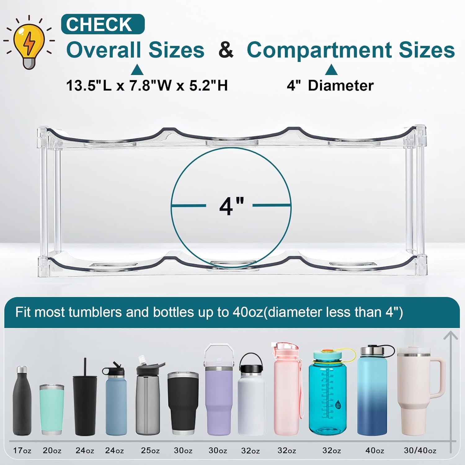 LANDNEOO 3-Tier Stackable Water Bottle Organizer – Clear Storage Rack for Large Tumblers & Bottles - JD Gifts