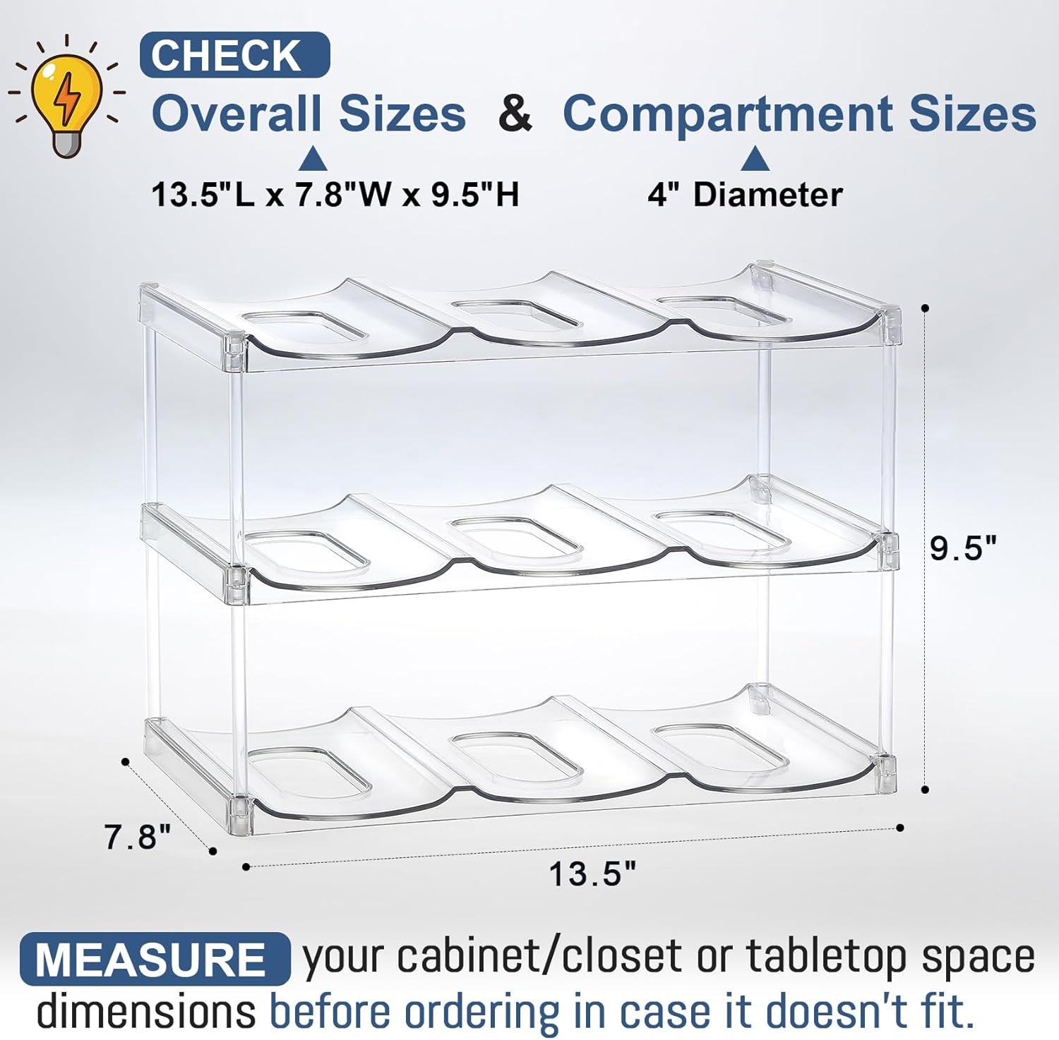 LANDNEOO 3-Tier Stackable Water Bottle Organizer – Clear Storage Rack for Large Tumblers & Bottles - JD Gifts