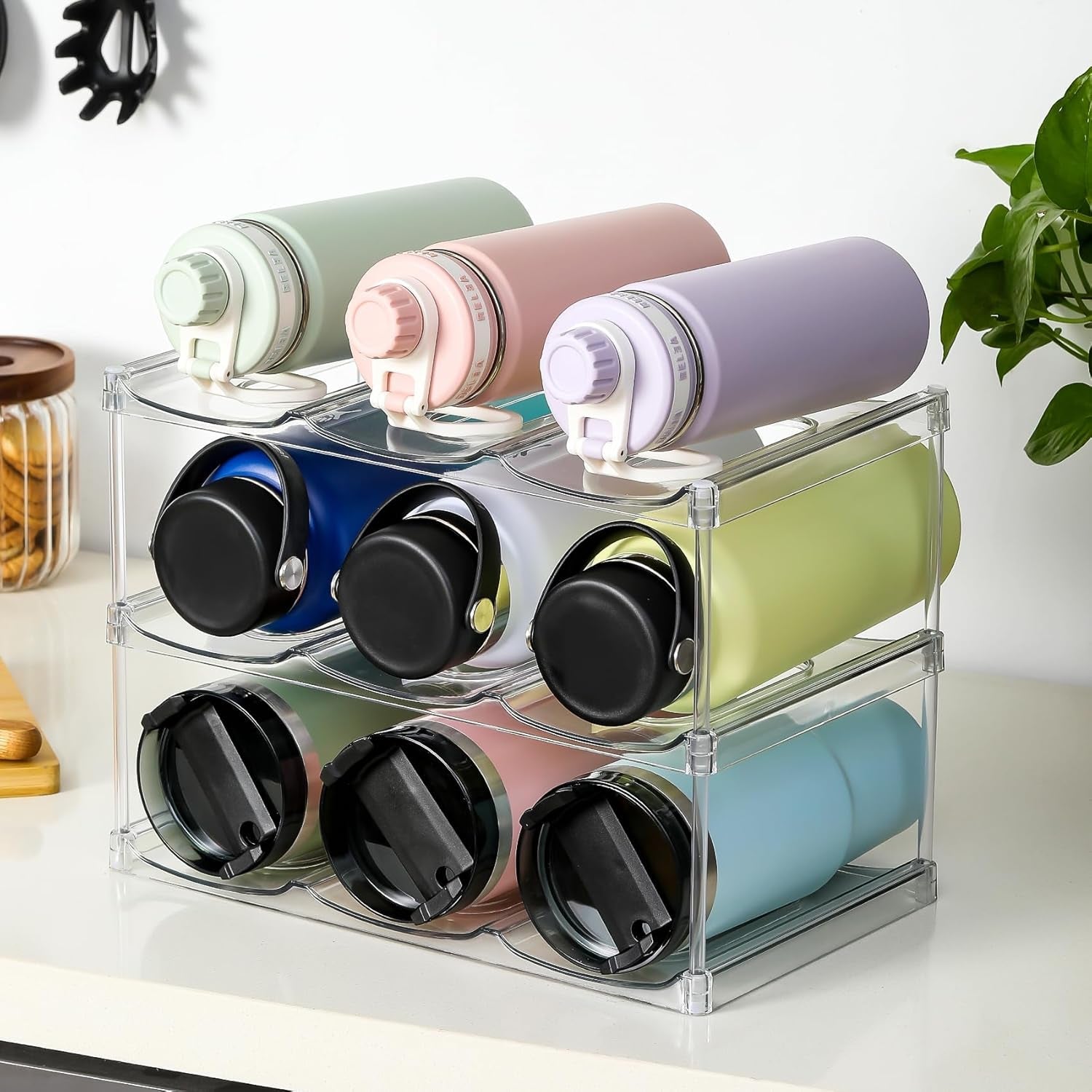LANDNEOO 3-Tier Stackable Water Bottle Organizer – Clear Storage Rack for Large Tumblers & Bottles - JD Gifts