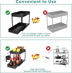 MEAFBIRD 2-Pack Expandable Under-Sink Organizer – 2-Tier Sliding Storage Rack for Kitchen & Bathroom (Black) - JD Gifts