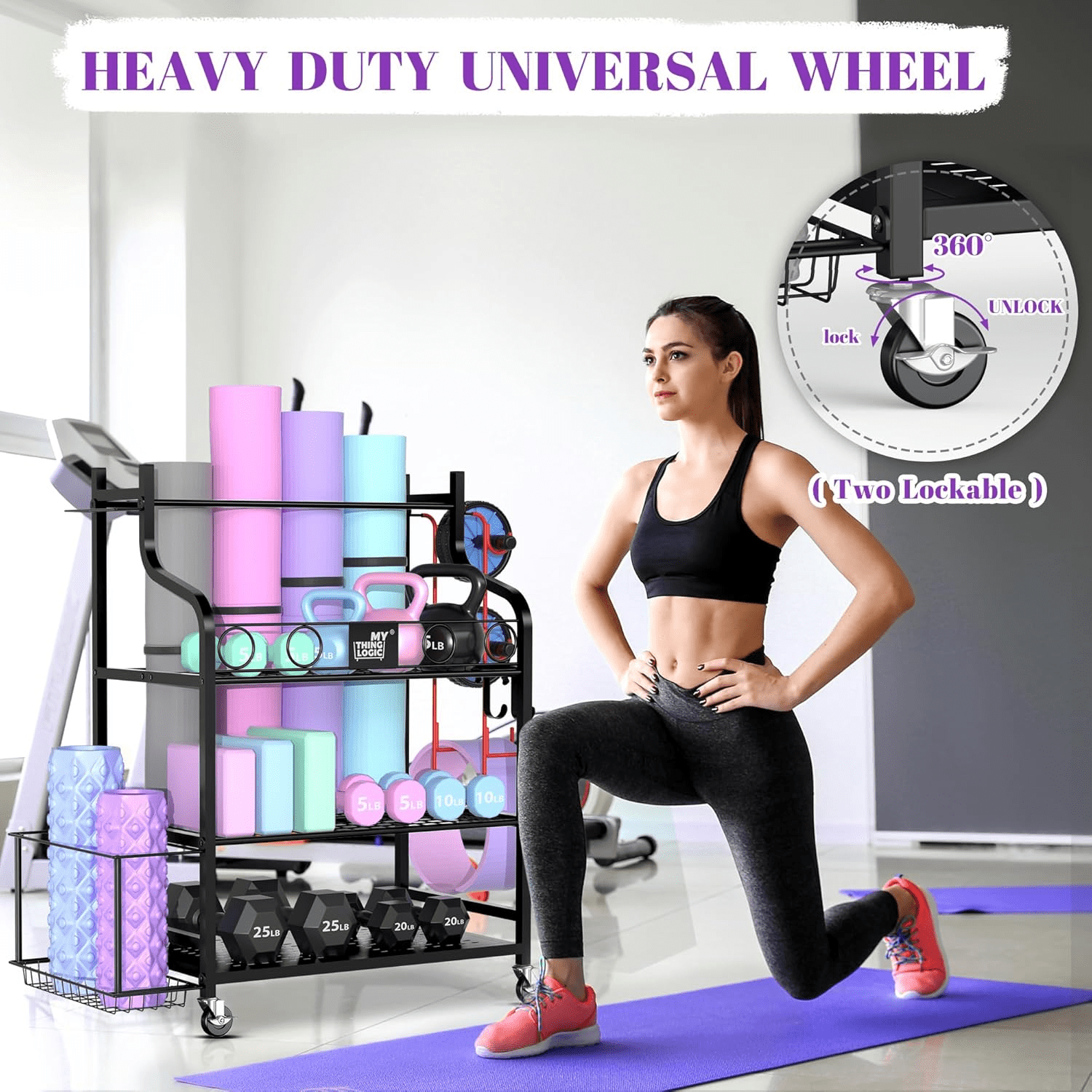 Professional Mobile Fitness Organizer – Heavy-Duty 3-Tier Gym Equipment Rack with Hooks, Baskets & Mat Holder - JD Gifts