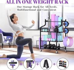 Professional Mobile Fitness Organizer – Heavy-Duty 3-Tier Gym Equipment Rack with Hooks, Baskets & Mat Holder - JD Gifts