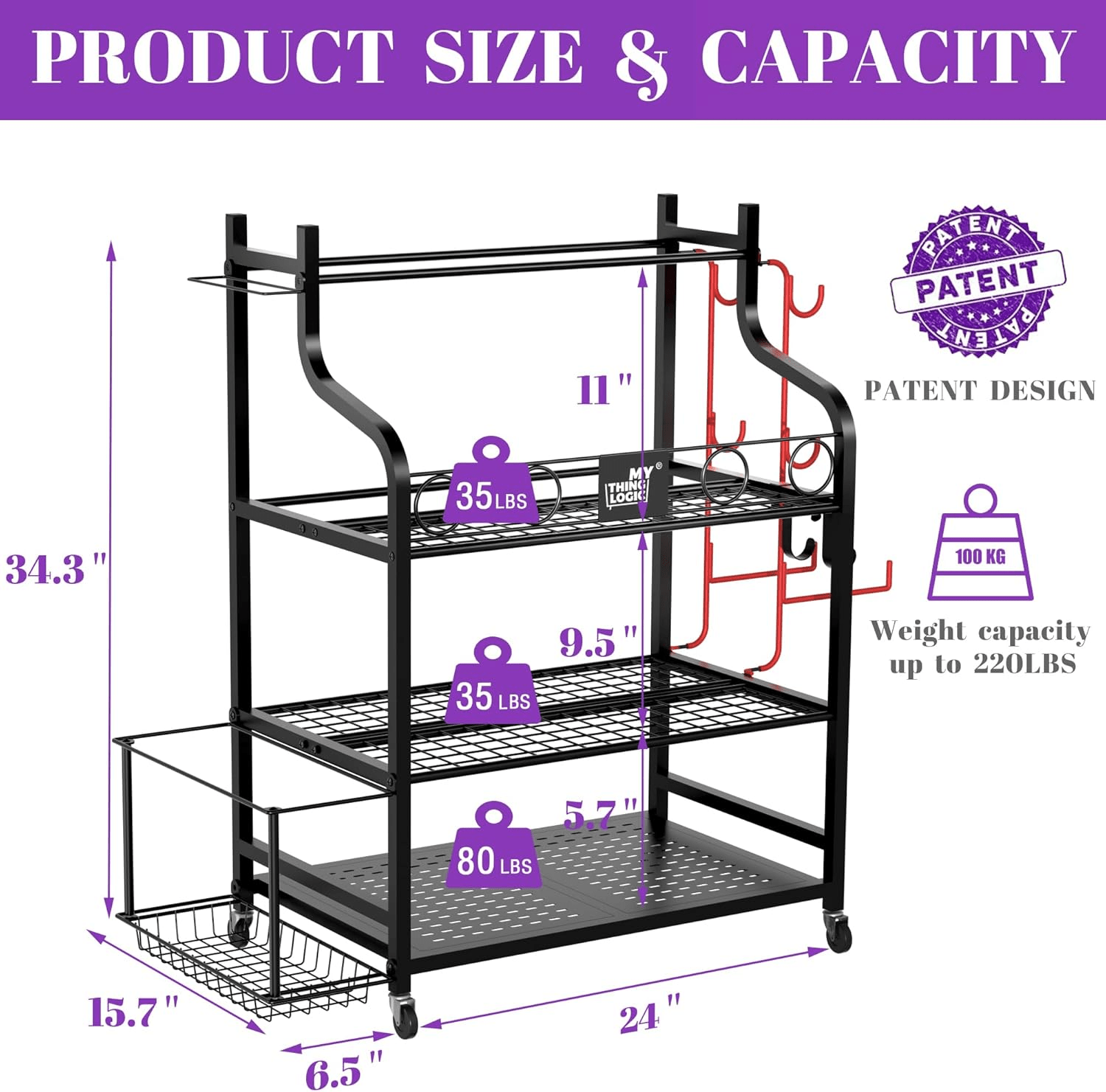 Professional Mobile Fitness Organizer – Heavy-Duty 3-Tier Gym Equipment Rack with Hooks, Baskets & Mat Holder - JD Gifts