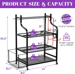 Professional Mobile Fitness Organizer – Heavy-Duty 3-Tier Gym Equipment Rack with Hooks, Baskets & Mat Holder - JD Gifts