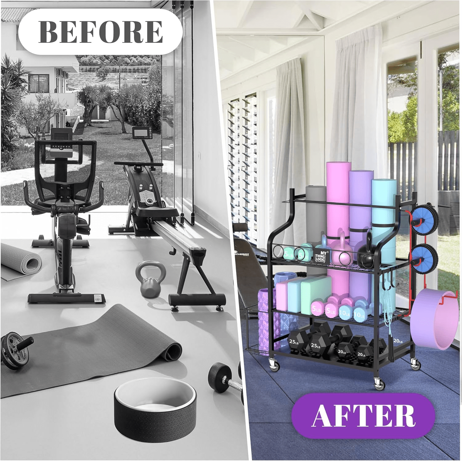 Professional Mobile Fitness Organizer – Heavy-Duty 3-Tier Gym Equipment Rack with Hooks, Baskets & Mat Holder - JD Gifts