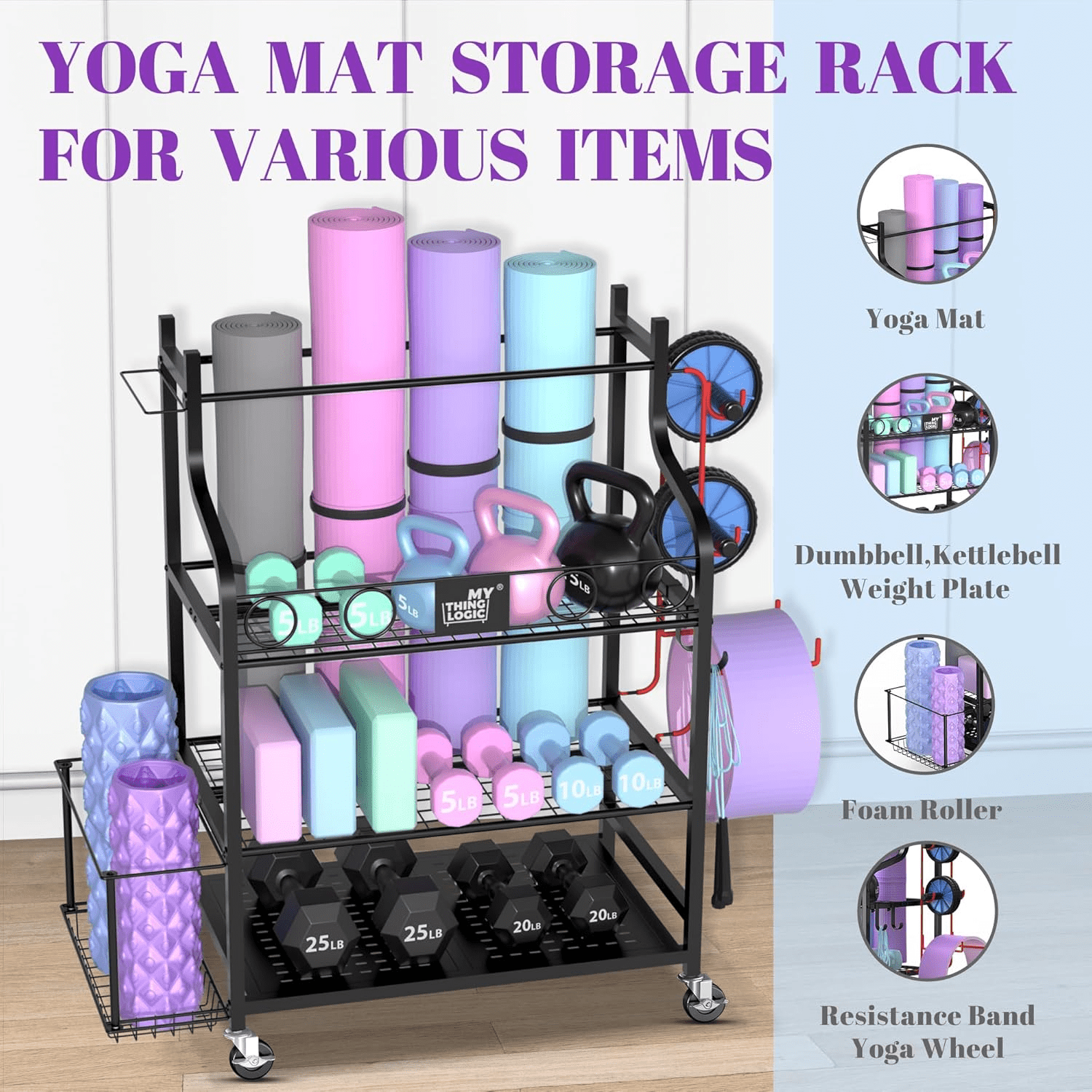 Professional Mobile Fitness Organizer – Heavy-Duty 3-Tier Gym Equipment Rack with Hooks, Baskets & Mat Holder - JD Gifts