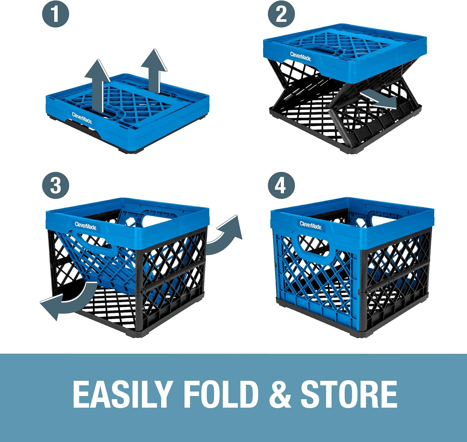 Neptune Blue 3-Pack Collapsible Storage Crates – 25L Heavy-Duty Stackable Bins for Home, Garage & Office Organization - JD Gifts