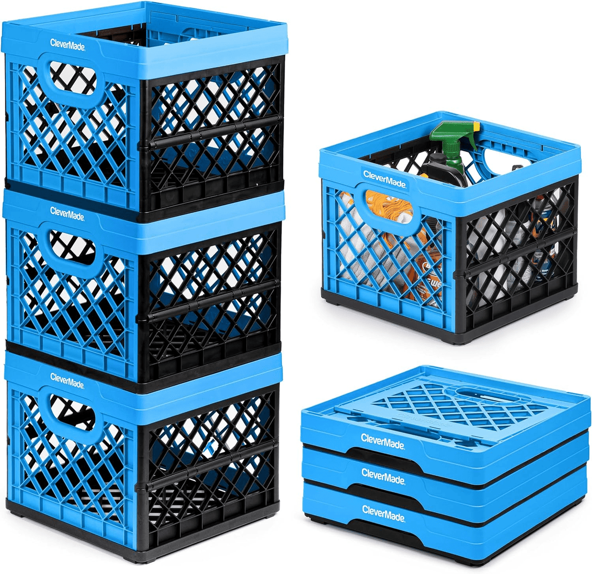 Neptune Blue 3-Pack Collapsible Storage Crates – 25L Heavy-Duty Stackable Bins for Home, Garage & Office Organization - JD Gifts