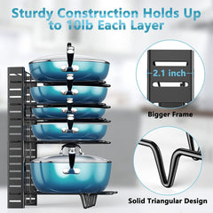 ORDORA 8-Tier Adjustable Pot & Pan Organizer – Versatile Rack for Lids, Bakeware & Cookware - JD Gifts