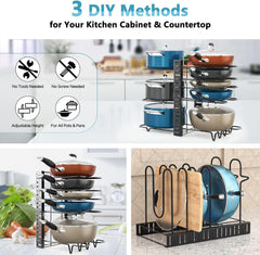 ORDORA 8-Tier Adjustable Pot & Pan Organizer – Versatile Rack for Lids, Bakeware & Cookware - JD Gifts