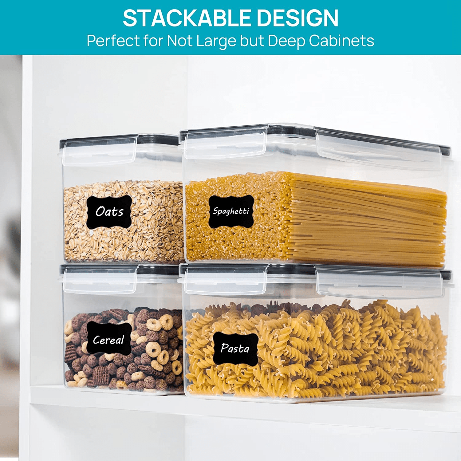 Premium 4 - Piece Pasta Storage System - 3.2L Airtight Containers with Smart - Seal Lids - JD Gifts