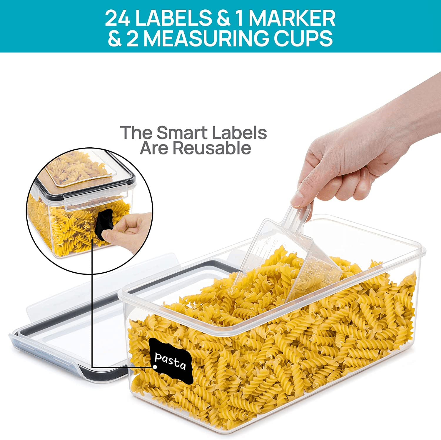 Premium 4 - Piece Pasta Storage System - 3.2L Airtight Containers with Smart - Seal Lids - JD Gifts