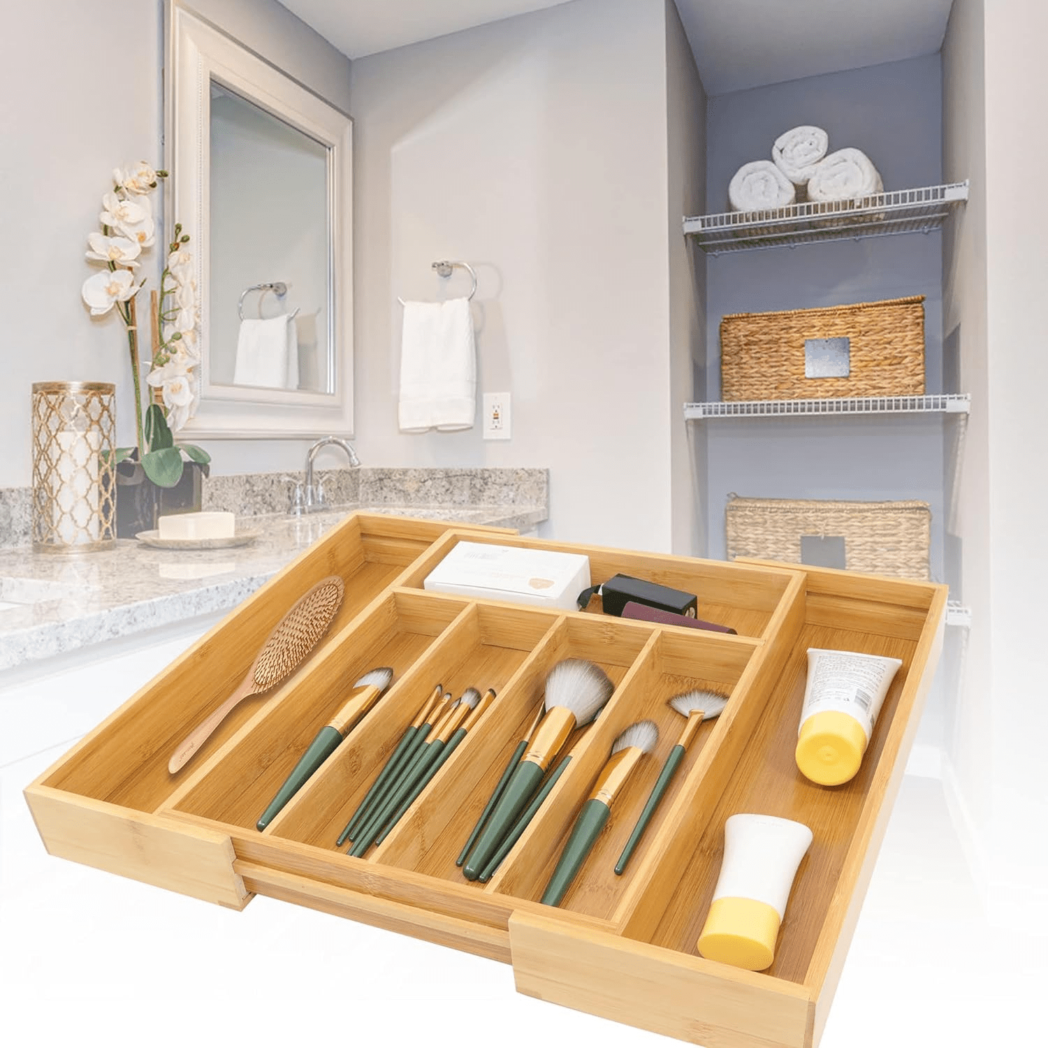 VaeFae Expandable Bamboo Cutlery Organizer – Adjustable Storage Solution for Modern Kitchens - JD Gifts