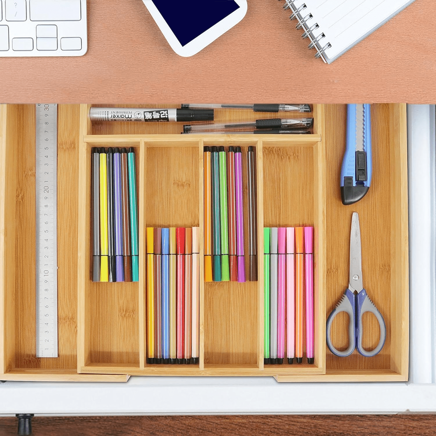 VaeFae Expandable Bamboo Cutlery Organizer – Adjustable Storage Solution for Modern Kitchens - JD Gifts