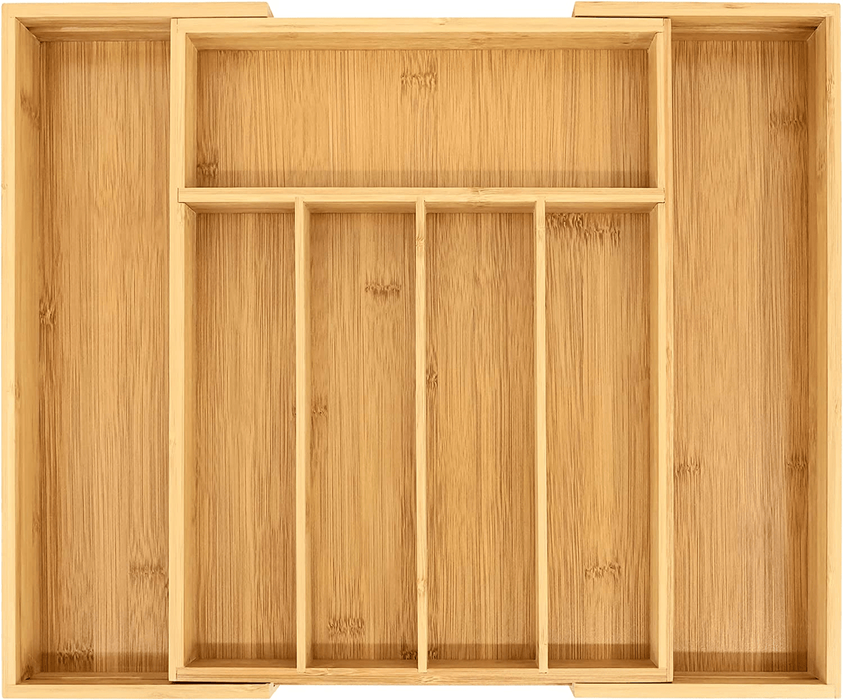 VaeFae Expandable Bamboo Cutlery Organizer – Adjustable Storage Solution for Modern Kitchens - JD Gifts