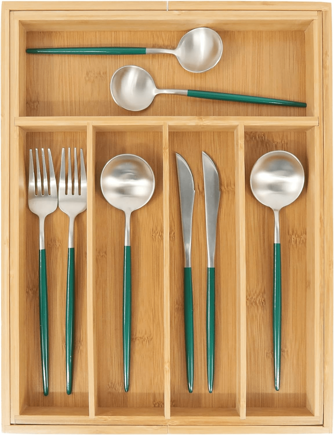 VaeFae Expandable Bamboo Cutlery Organizer – Adjustable Storage Solution for Modern Kitchens - JD Gifts