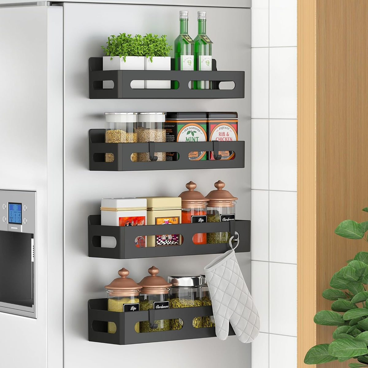 Sevenblue 4-Pack Magnetic Spice Rack Set – Versatile Fridge & Metal Surface Organizer - JD Gifts