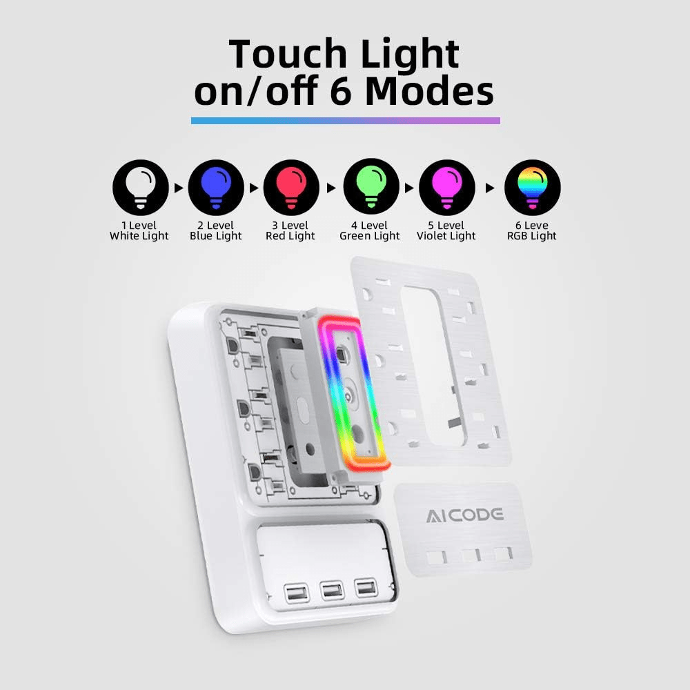 AICODE 9-in-1 Smart Surge Protector with RGB Ambient Lighting – Multi-Device Charging Hub for Home & Office - JD Gifts