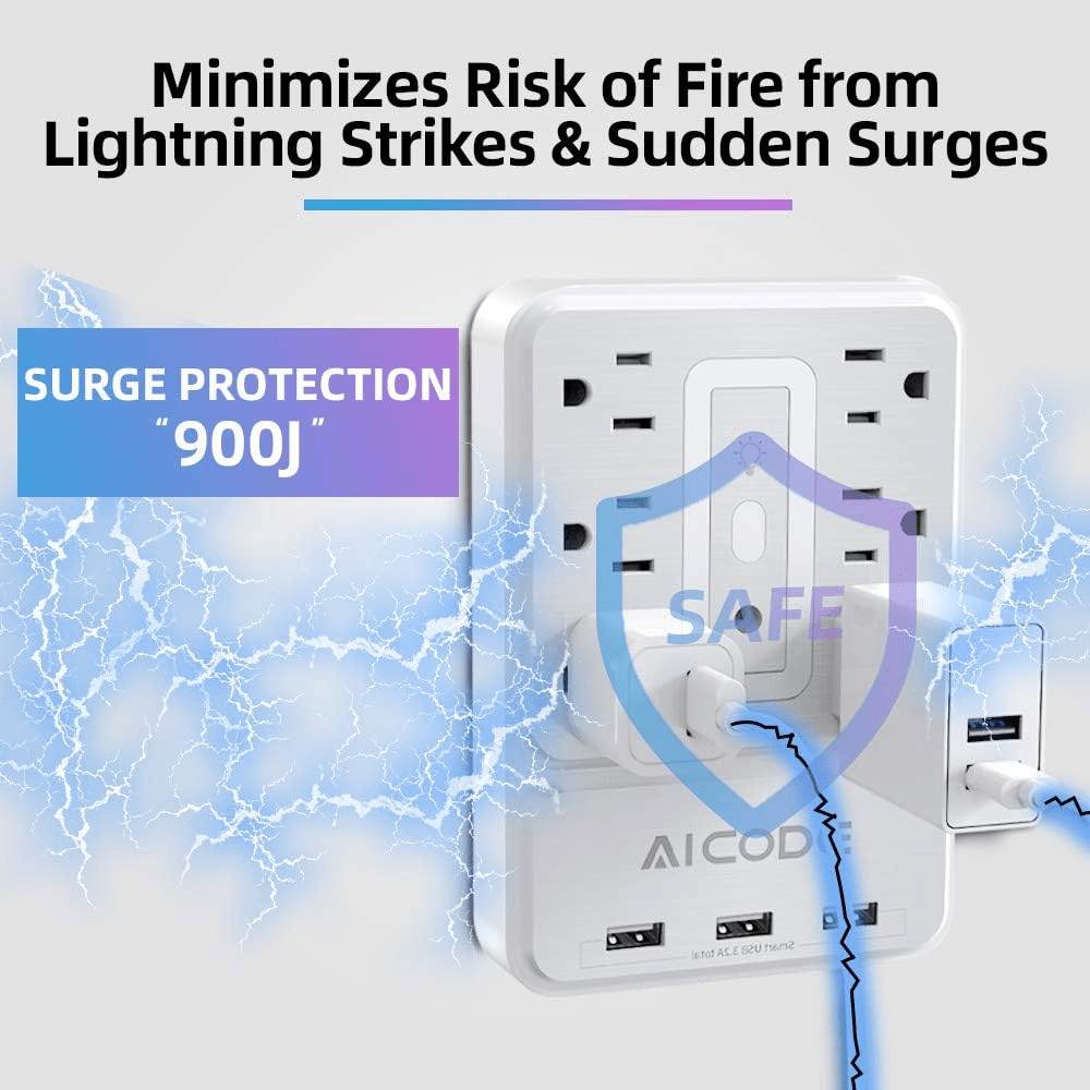 AICODE 9-in-1 Smart Surge Protector with RGB Ambient Lighting – Multi-Device Charging Hub for Home & Office - JD Gifts